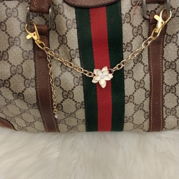 Luxury Purse Chain Camelia Plumeria Flower w Simulated Diamond Gold tone - Picture 5 of 12